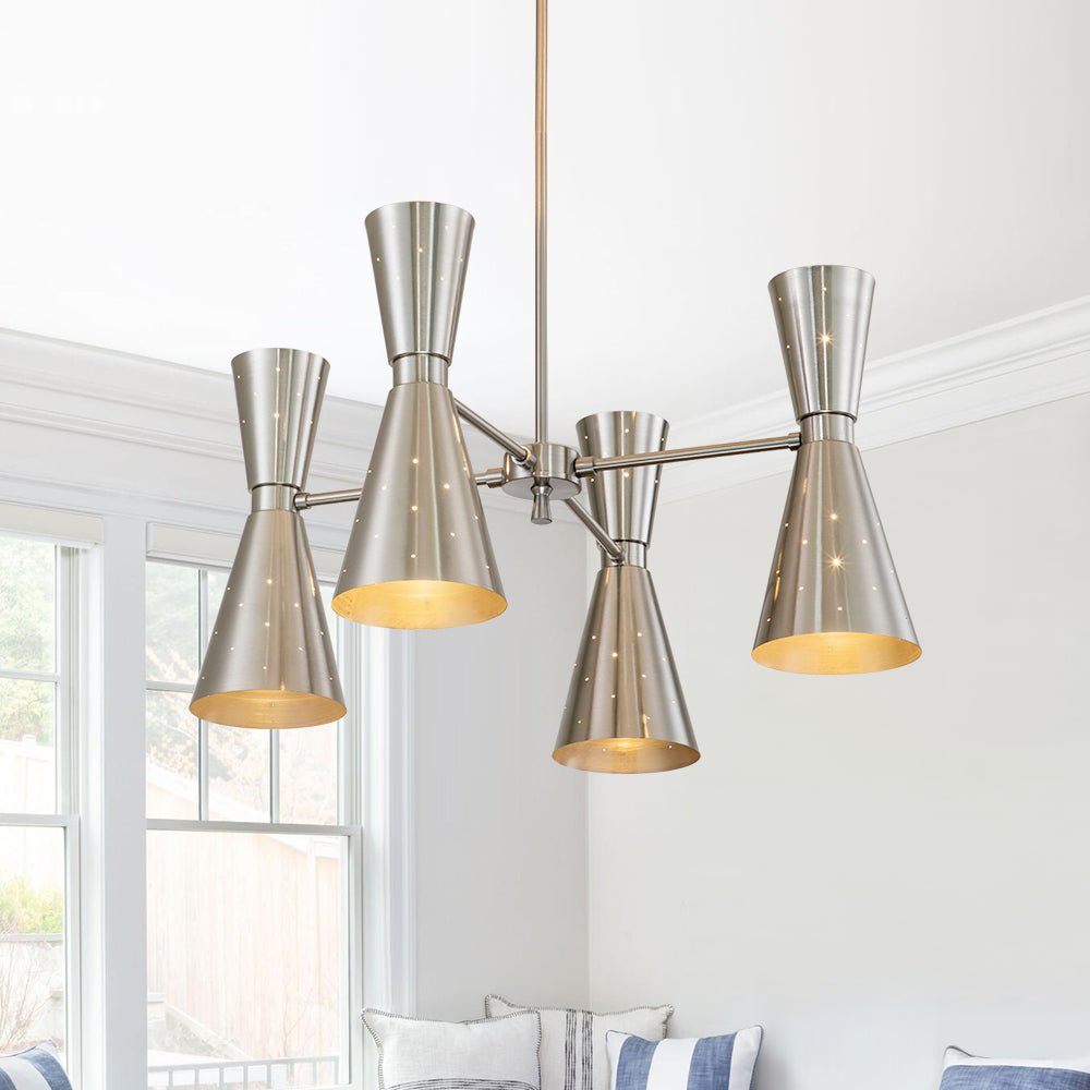 Mid-Century Modern Starry Cone Shaped Metal Chandelier