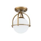 Ceiling Light-Mid-century 1-Light Opal Glass Globe Semi-Flush Mount