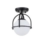 Ceiling Light-Mid-century 1-Light Opal Glass Globe Semi-Flush Mount