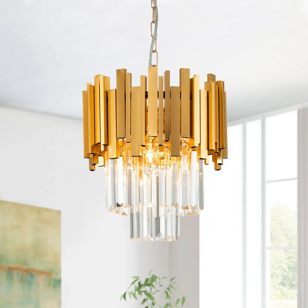 Chandelier Tiered Prism Gold