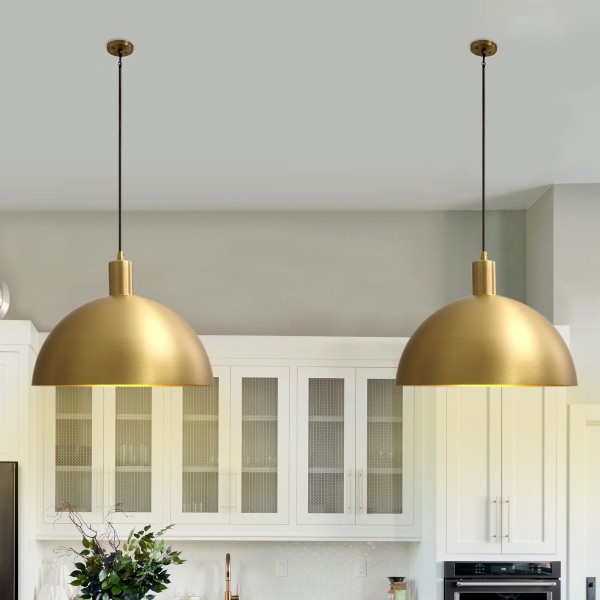 Pendant-Mid-Century Single Light Brass Dome Pendant